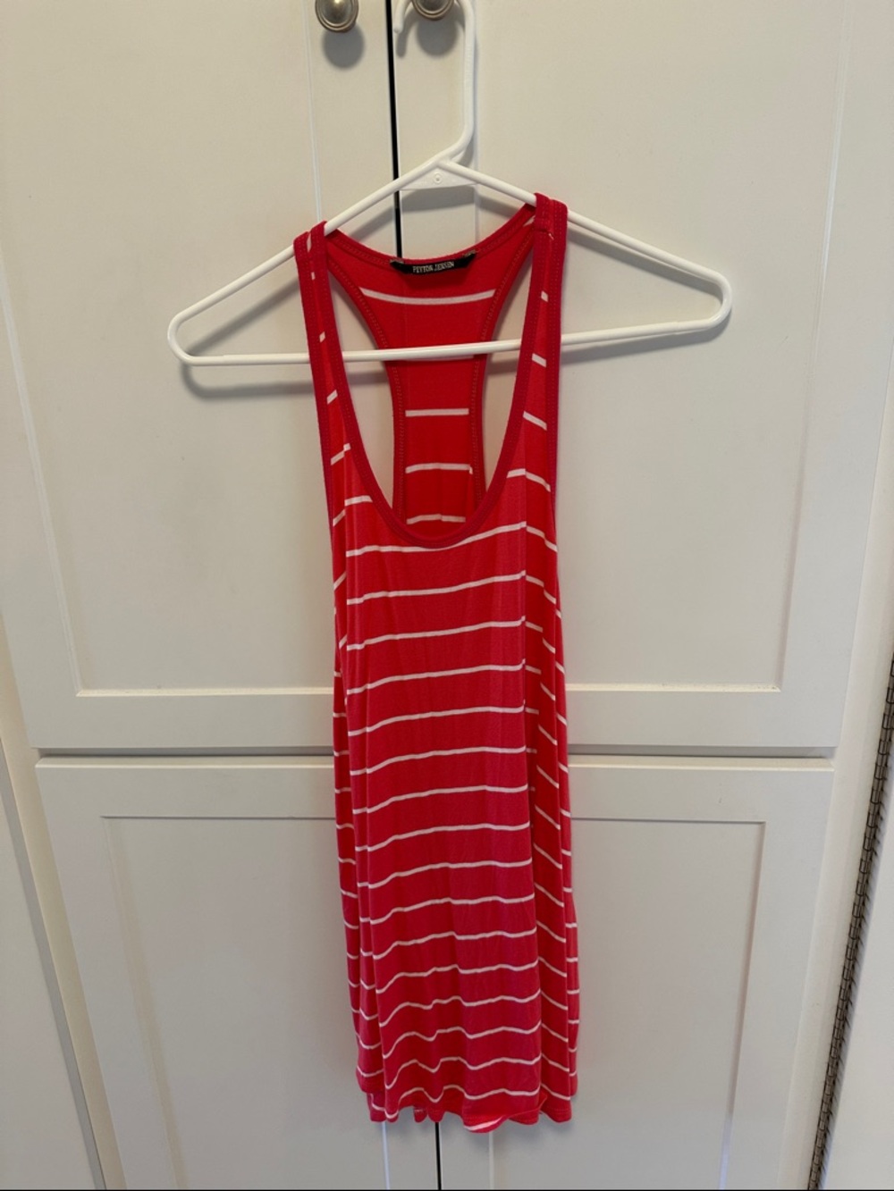 Coraland White Striped Racerback Tank Dress/Swim coverup